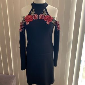 BLACK MIDI DRESS SHOULDER LESS